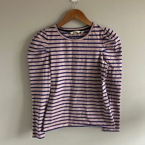 Boden pleat sleeve Striped Puff-Sleeve Long Sleeve Top - Pink & Navy size US 6